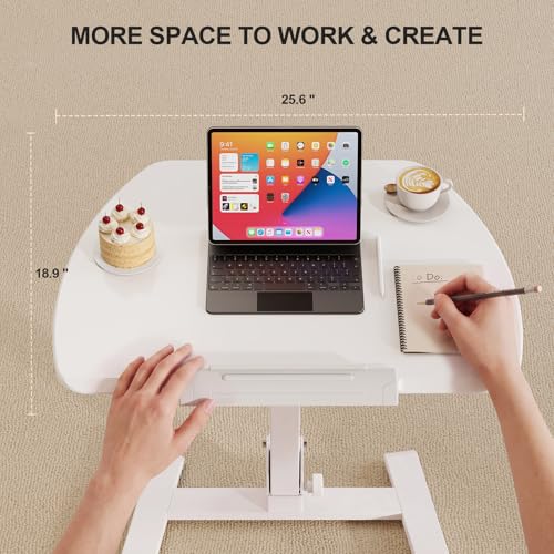 Image of ROMOON Folding Small Standing Desk with Wheels, No-Assembly Portable Sit-Stand Laptop Cart, Adjustable Height Rolling Space Saving Workstation for Home Office, Small Space (White)
