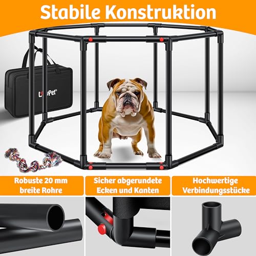 LOVPET® Welpenlaufstall drinnen draußen Welpenauslauf Hunde-Käfig Oxford-Gewebe Tier-Laufstall Kleintier Katzen Freigehege Rahmen PVC-Rohr mit Tasche, 3X Kauknochen & 10 Pad, M 72x72x43cm, Grau