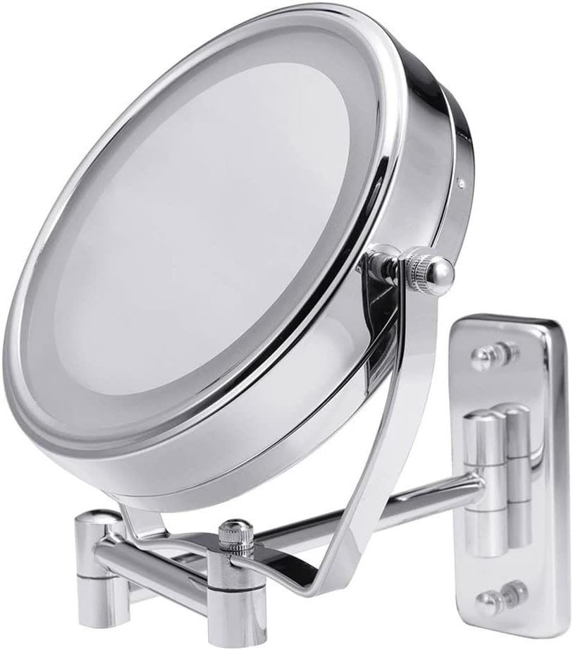 Bathroom Shaving Makeup Mirror with LED Lights Wall Mount Two Sides Extendable Rotate Cosmetic Mirror (Color : A Size : One Size)
