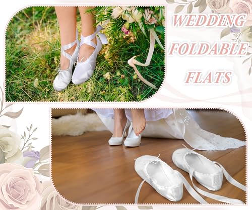 Image of Cuffbow 12 Pairs Wedding Satin Slippers Bulk Foldable Ballet Flats Portable Dancing Shoes Bridal Favor for Guests Bridesmaids White
