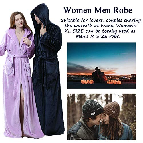 Image of Hellomamma Long Hooded Robe for Women Luxurious Flannel Fleece Full Length Bathrobe Winter Warm Pajamas Shower Nightgown