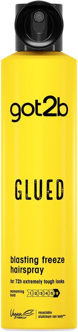 Glued Blasting Freeze Hairspray 300 ml, Glued Hairspray for up to 72h Ultra Strong Hold, Hairspray got2b, For Extreme Hairstyles, Vegan Formula