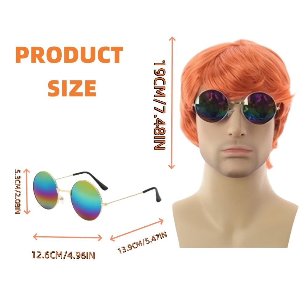 SDXCJY 2pcs Mens Ginger Wig Short Wig with Sunglasses Men's Fancy Dress Wig 60s Punk Wig Rock Wig for Men Costume Accessories for Party Punk Carnival. (Orange) - Image 2