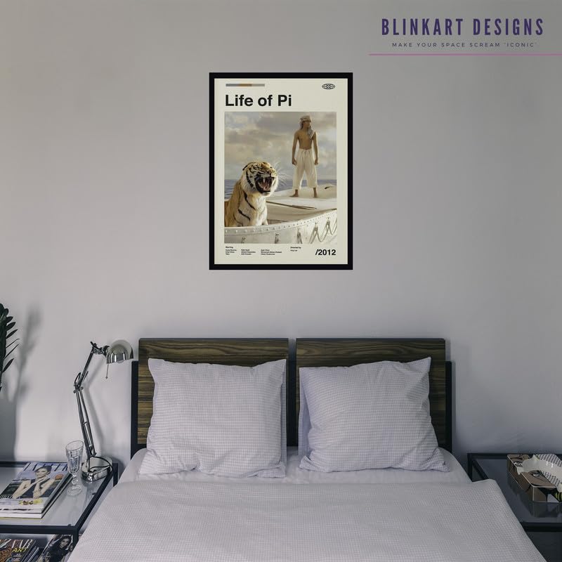 Image of BLINKART Life Of Pi Vintage Movie Poster Frame 8x12 Inch | Premium 300 GSM Paper Wall Print | Mid Century Vintage Film Artwork for Home, Bedroom, Living Room, Office | Framed Photo Decor