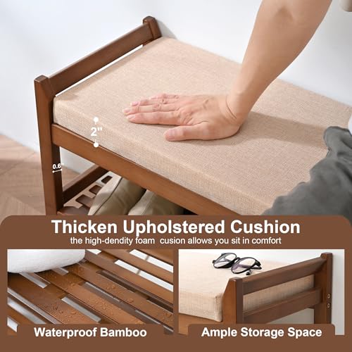 PETKABOO Shoe Rack Bench with Storage 27.6 in, Entryway Bench Shoe Storage with Cushion for Hallway, Bedroom, Living Room