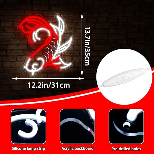 Image of Koi Fish Neon Sign for Wall Decor Japanese LED Light for Man Cave | Dimmable, japanese style wall art, living room decor, bar ornament, party decor, ideal birthday gift, size13.7*12.2 in