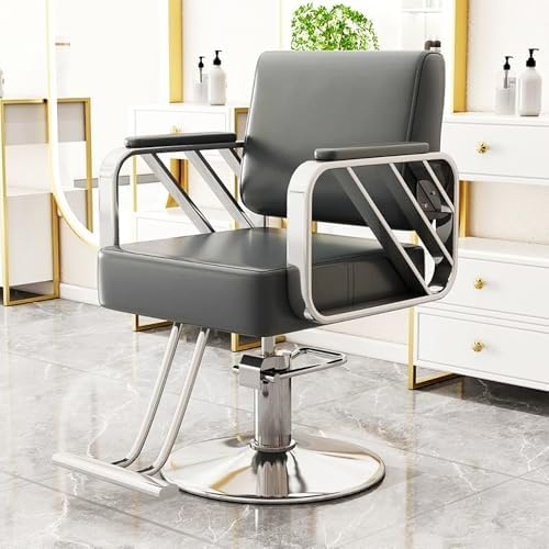 Professional Salon Chair for Hair Stylists & Barbers - Height Adjustable, 360° Swivel, Hydraulic Pump with Footrest, Gray - Ideal Beauty Spa Equipment