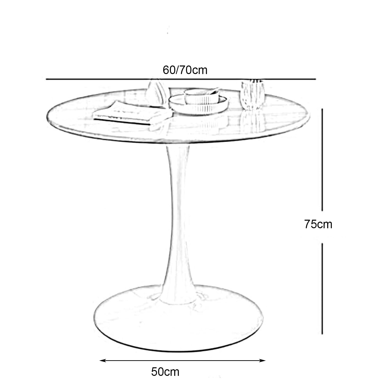 Table de salle à manger ronde élégante et moderne avec base tulipe – Table guéridon de 70 cm pour petits espaces, idéale pour la maison, la salle à manger et le café, mobilier de loisirs élégant