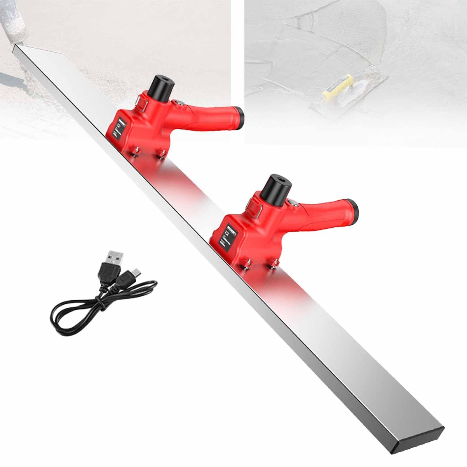 Concrete Finishing Vibrating Machine, Concrete Trowel - Electric Cement Tool with Stainless Steel Scraper, Charging Port/Power Bank Red-withtype-Cchargingcable