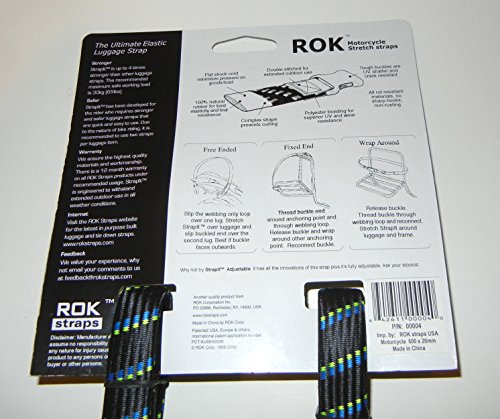 Image of ROK Straps 24 inch x 3 /4 inch Motorbike Luggage Stretch Strap 2 Pack Black /Blue