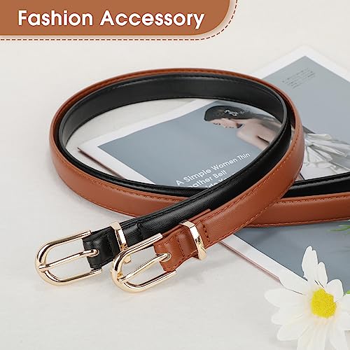 JASGOOD 3 Pack Womens Skinny Leather Belt for Jeans Thin Leather Fashion Ladies Waist Belt with Gold Buckle for Dress Pants4