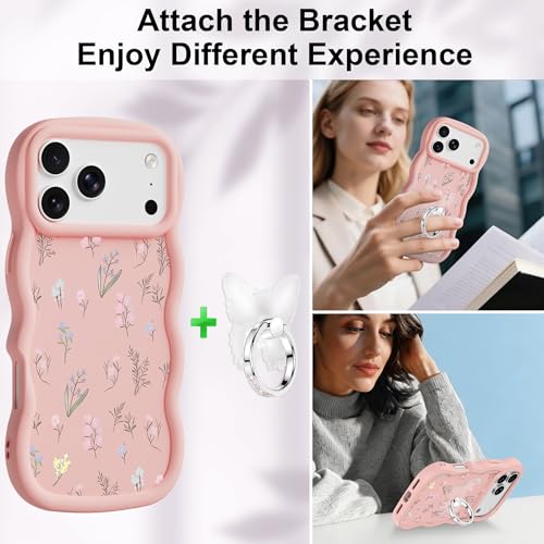 Coque iPhone 15 fleur rose WATACHE avec béquille intégrée