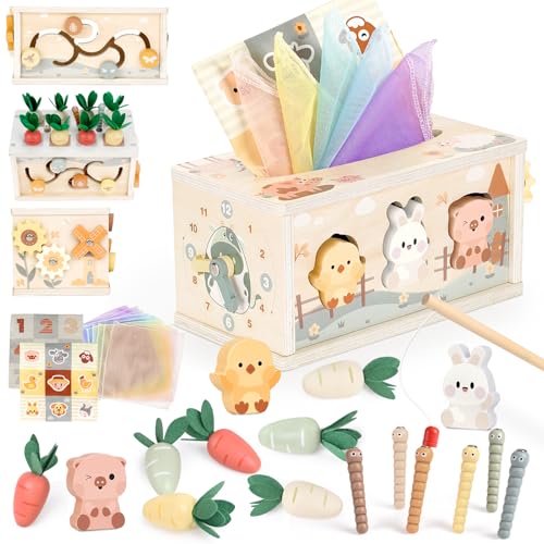 Image of Joyreal 8-in-1 Montessori Tissue Box Toy for Baby 12 Months - Neutral Color Wooden Activity Cube for Boys and Girls First Birthday Gifts - Sensory Toy for Toddlers 1-3 Preschool Learning Education