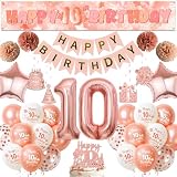 Deko 10 Geburtstag Mädchen Roségold, Happy Birthday Banner Geburtstagsdeko
