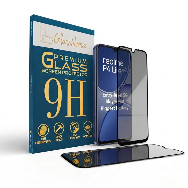 Image of GlassVerse Ultra Privacy Tempered Glass For Realme P4 Lite 5G (Pack Of 2) with Free Installation Kit. Edge To Edge. (In-Screen FingerPrint Lock will not work with the Privacy Guard) - 6.8 inch