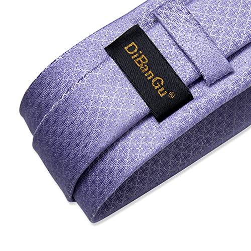 Image of DiBanGu Plaid Ties for Men Silk Checkered Necktie and Pocket Square Cufflinks Tie Clip Set with Gift Box for Wedding Business