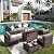 8 Pieces Patio Furniture Sectional Sofa 50000 BTU Propane Gas Fire Pit Table, Outdoor PE Rattan Patio Conversation Set with Glass Coffee Tables and Cushions for for Lawn, Poolside, Backyard/Grey
