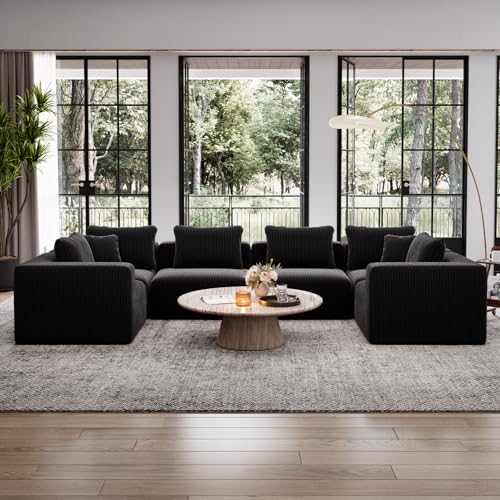 Avenco 141” 6-Seat Modular Sectional Sofa, Individually Wrapped Coil...