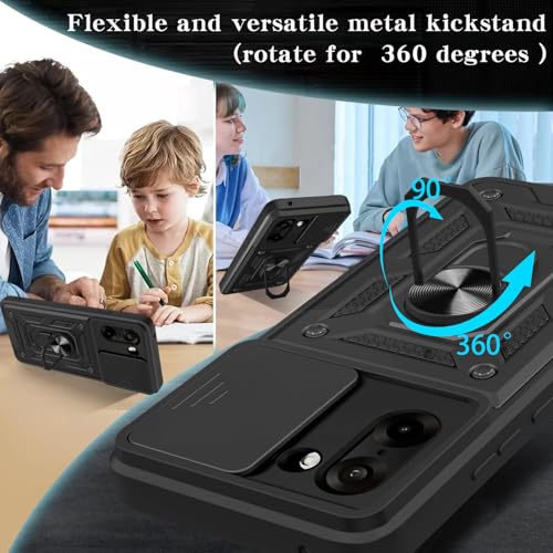 Image of Spazy Case OnePlus Nord CE 5 Back Cover | Heavy Duty Hybrid Case with 360 Degree Rotating Finger Ring Holder + Slider Shutter Camera Protection Case for OnePlus Nord CE 5 - Black