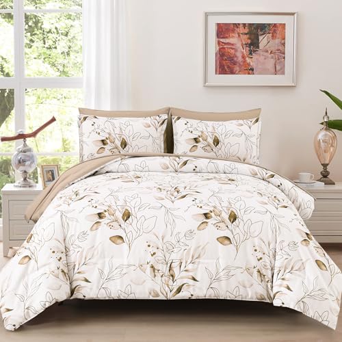 Parure de lit 7 pièces avec couette double motif feuilles dorées - 2
