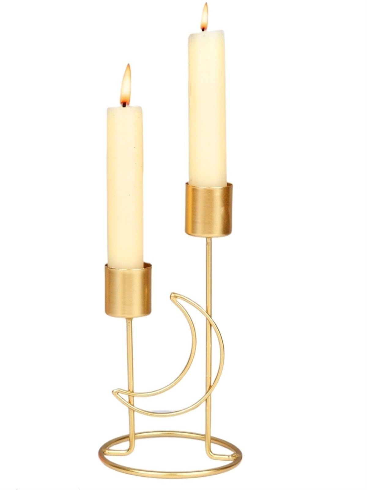 Candle Holders 1pc Metal Candlestick Moon Shape Stand Candles Holder for Dining Party Wedding Pillar Desktop Tealight Decoration(Golden)