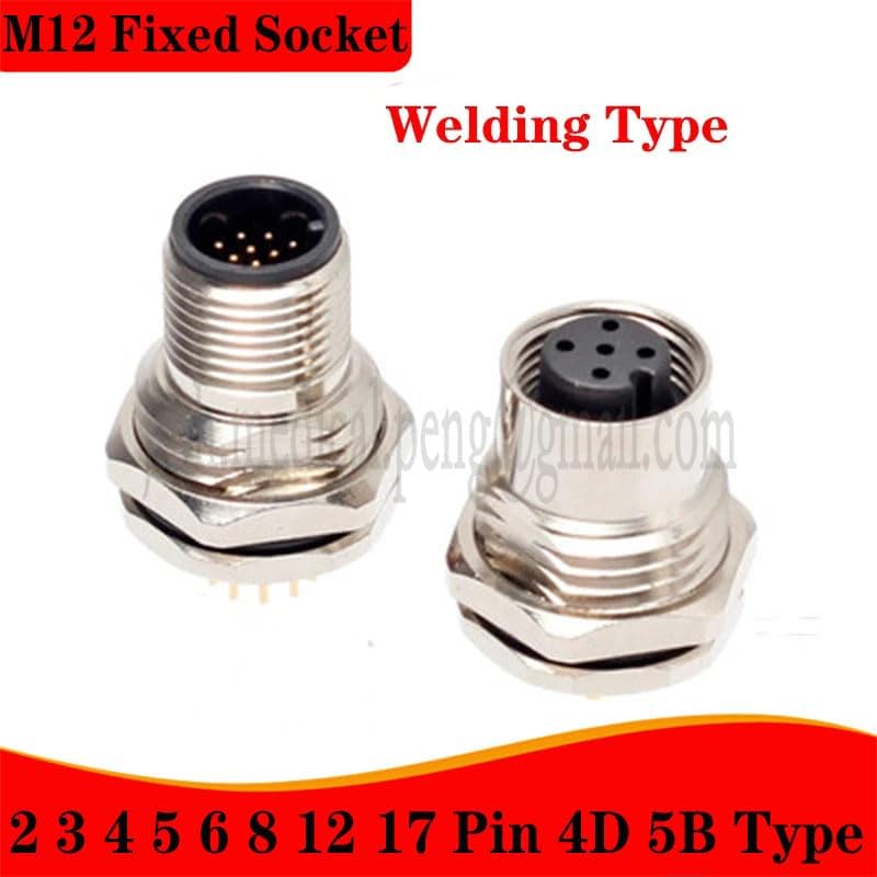 M12 3P 4P 5P 8P 12Pin Waterproof IP67 Aviation Male Female Fixed Socket Front Panel Rear Panel Lnstall Cable Welding Connector - (Color: Front Nut Female, Type: Welding Type, Pins: 5P B Type Pin)