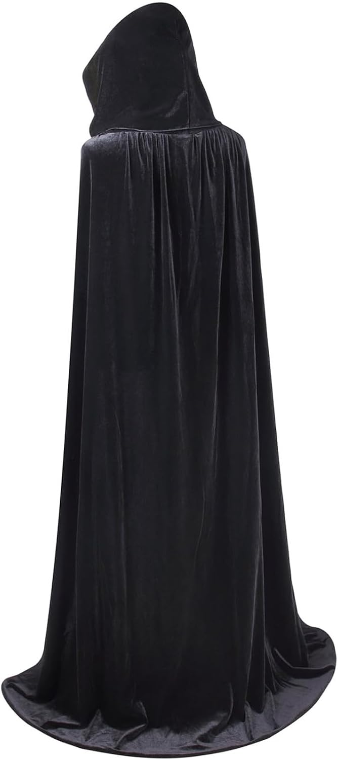 GRAJTCIN Velvet Hooded Cloak Full Length Adult Kids Halloween Party Cape for Witch Vampire Cosplay