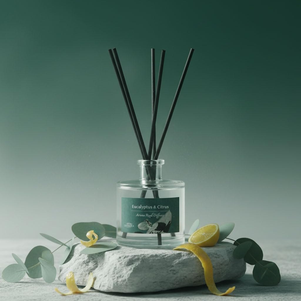 Reed Diffuser Set, Eucalyptus & Citrus 3.52 oz (100ml) Scented Diffuser with Sticks Home Fragrance Reed Diffuser for Bathroom Shelf Decor, Ideal Gift for Woman - Image 2