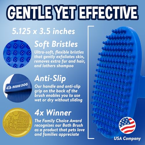Bodhi Dog Shampoo Brush - Pet Grooming & Bath Supplies for Dogs and Cats - Bath Brush for Long & Short Hair - Premium Scrubber for Shower, Bathing & Massage (One Pack, Blue)