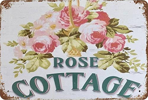 KoneFeco Schild aus Aluminium, Motiv: Rose Cottage, Shabby-Chic-Stil, für Garage und Zuhause, Bar, Club, Bauernhof, Männerhöhle, Dekoration, 20,3 x...