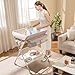 BABY JOY Portable Baby Changing Table, Foldable Diaper Changing Station with Wheels, Adjustable Height, Large Storage Rack, Trash Can, Mobile Nursery Organizer for Newborn Infant (Beige)