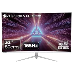 ZEBRONICS AC32FHD LED, Gaming Monitor, 32 inch (81.28cm), 300 nits, 165hz, 1800R Curved wide screen, FHD, 1080p, Wall Mountable, HDMI, DisplayPort, USB Port, Metal stand, Built-in Speakers