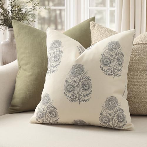 Image of YCOLL Vintage Floral Print Pillow Covers 18x18 Set of 2 Patterned Accent Decorative Cushion Covers Modern Farmhouse Throw Pillow Covers for Sofa Couch Chair Bed Living Room Home Decor, Quiet Gray