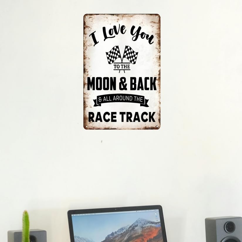 Miniatura 6 de Decoración de habitación de coche de carreras para niños, divertido "I Love You To The Moon And Back All Around The Race Track - Letrero de metal