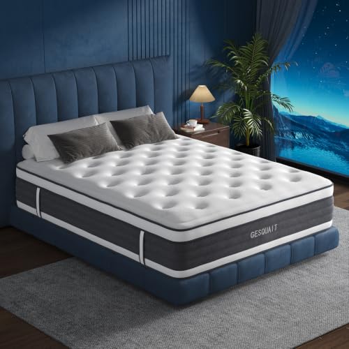 GESQUAIT Queen Mattress in a Box – 12 Inch Deluxe Hybrid Mattress for Deep Sleep & Pain Relief, Hypoallergenic Fabric, Extra Edge Support, Fiberglass-Free, CertiPUR-US Certified, 365-Night Trial