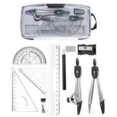 Vordas Set de Geometría de 10 Piezas, Incluye Reglas Prolongador Lápiz de Brújula Plomo Replicas Lápiz, Borrador para Escuela y Oficina