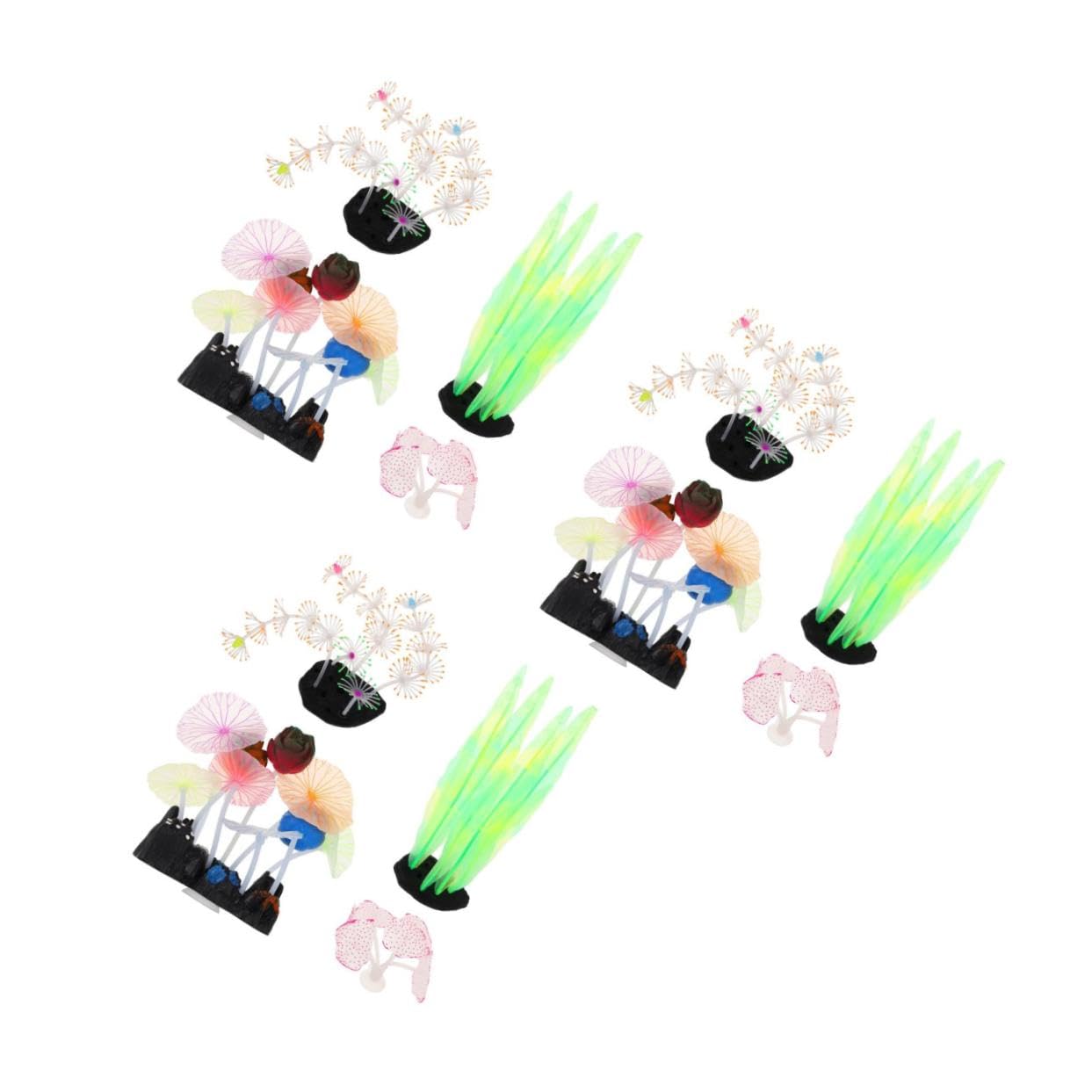 Milisten 3 Juegos Decoración De Pecera Artificial Adornos Artificiales para Peceras Plantas De Acuario Artificiales Decoraciones Brillantes del Tanque De Peces El Plastico 4 Uds * 3