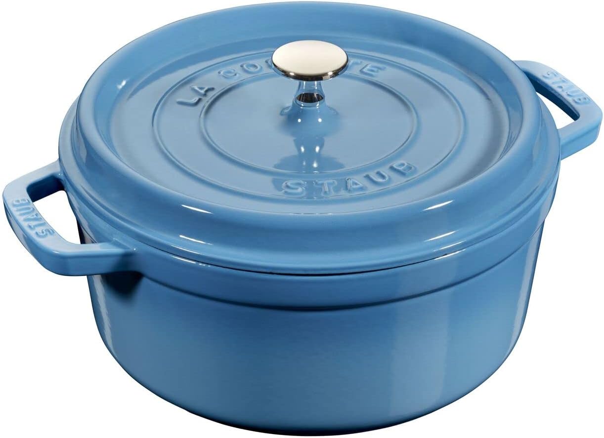 STAUB Cast Iron Dutch Oven 4Q/3.8L Round Cocotte with Lid- Blue, Heat Preserving, Stovetop Oven, Perfect for Cooking and Serving