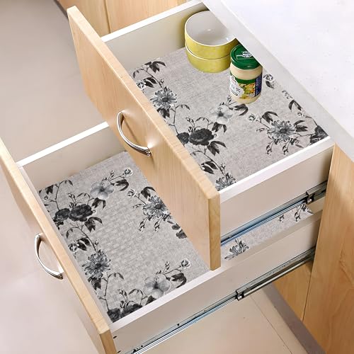 Image of Kuber Industries PVC Pack of 2 Waterproof & Durable 5 Meters Kitchen Mats for Shelf Liner Roll | Wipeable Fridge Sheets for Shelves Cabinet Drawer | Flower Print Blue - Grey