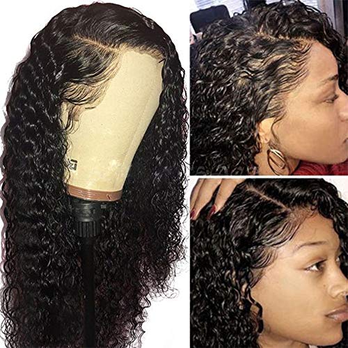 10A 360 Lace Frontal Human Hair Wigs 150% Density Pre Plucked and Bleached Knots with Baby Hair Free Part Curly Lace Front Wigs Natural Color (24-inch, 360 Lace Frontal Wig)