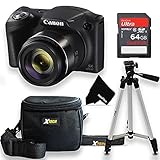 Canon Powershot SX420 is 20 MP Wi-Fi Digital Camera with 42x Zoom (Black) Bundle Includes 64GB Memory Card, Padded Camera Bag, 50 inch Tripod, Ultra Gentle HeroFiber Cloth