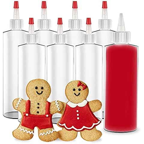 4-Ounce Squeeze Bottles with Red Tip Cap (8-Pack), BPA Free and Latex-Free, Food-Grade Mini-Bottles (120mL) - for Arts and Crafts, Glue, Icing, Griller, Sauces, Dressings, Condiments, Cake Decorating Cover