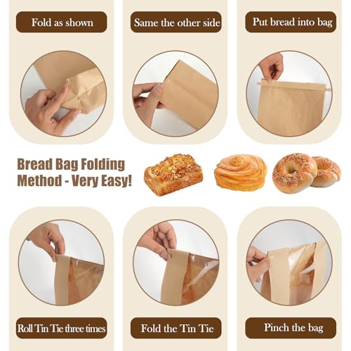 OT-NVWOZR 60 Stück Brottüten Papier, Braune Papiertüten kleine mit Fenster Lebensmittelechte Butterbrottüten, Kraftpapiertüten für Hausgemachtes Brot Süßigkeiten Geschenke(35x21cm,33x 16cm)