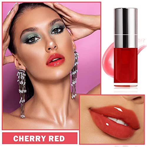 Nvleptap Lip Gloss Oil, Lip Tint Lip Stain Lip Glow Oil Moisturizing Plumping Lip Tint Stain High Shine Lip Balm Liquid Lipstick For Girls Women - 03 Cherry Red #TOP1