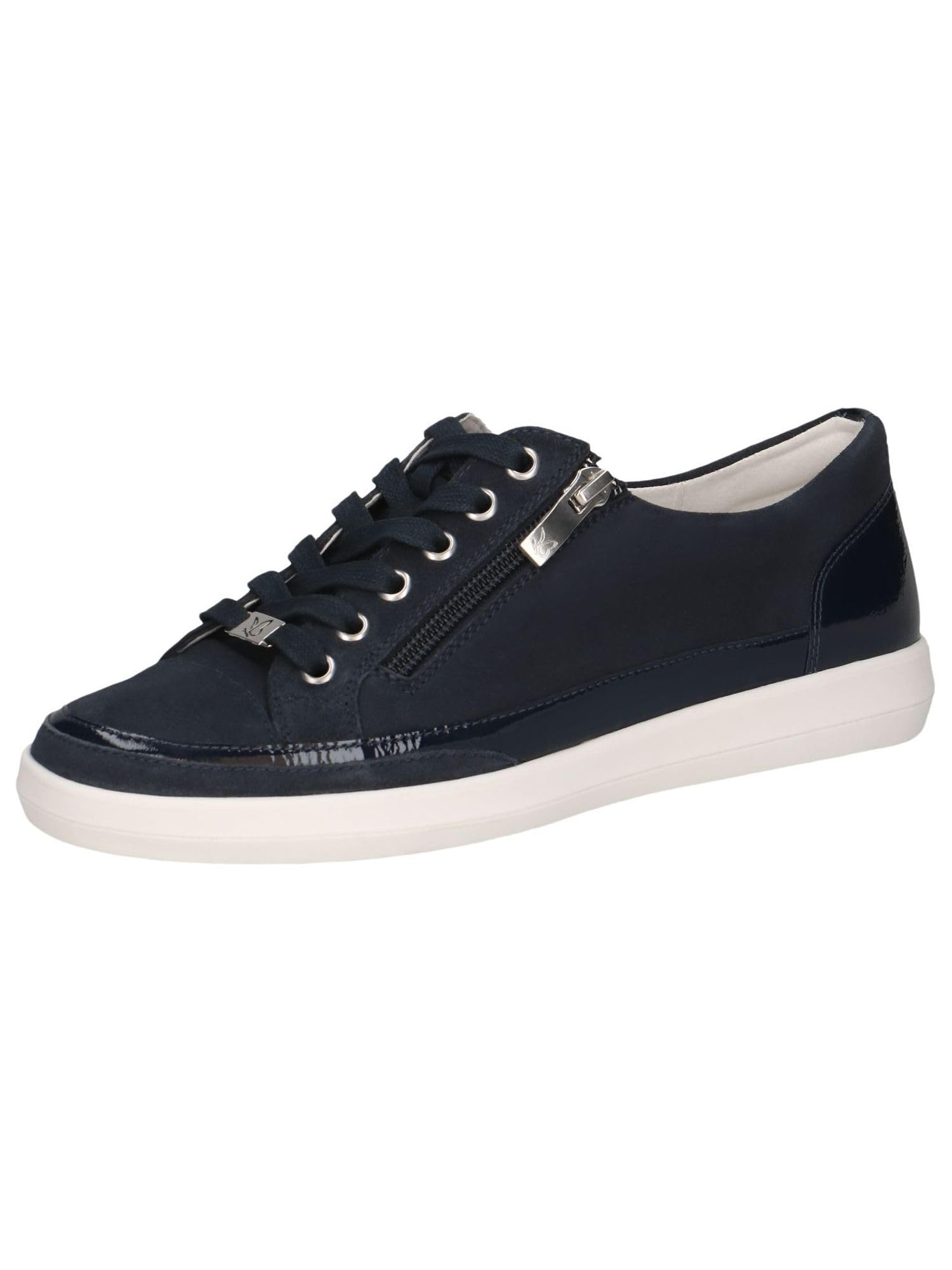 CAPRICE Women's Low-top Leather Sneakers with Zipper, Blue (Ocean Comb), 3.5 UK