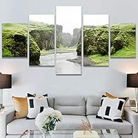 SIGNWIN 5 Panel Canvas Wall Art Valley Rivers for Home Decorations Ready to Hang - 60