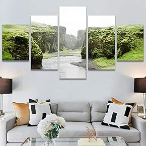 SIGNWIN 5 Panel Canvas Wall Art Valley Rivers...