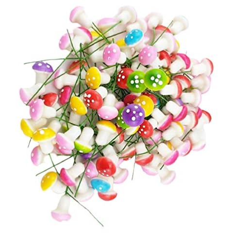 Ciieeo 60pcs Colorful Mini Foam Mushrooms Mini Mushroom Artificial Small Colorful Mushrooms for Wedding DIY Wreath Micro Landscape Decoration (Mixed Color) Cover