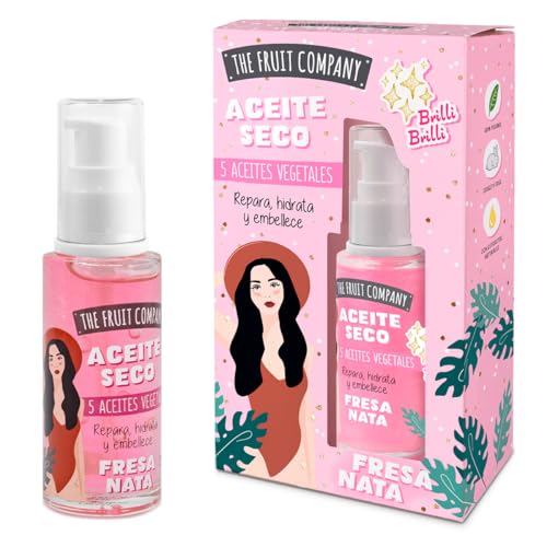 The Fruit Company Aceite Seco FRESA NATA 50ml | Dry Oil Glitter | 5 Aceites Vegetales, Repara, Hidrata y Embellece - Brilli Brilli
