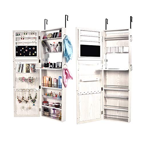 Timmyhouse Jewelry Wall Mirrored Cabinet Lockable Armoire Mirror Hang Organizer Storage Box #TOP8